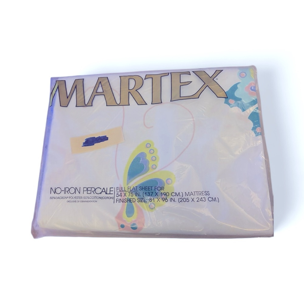 Martex No-Iron Percale Vintage Full Flat Sheet Sealed in package-Light blue